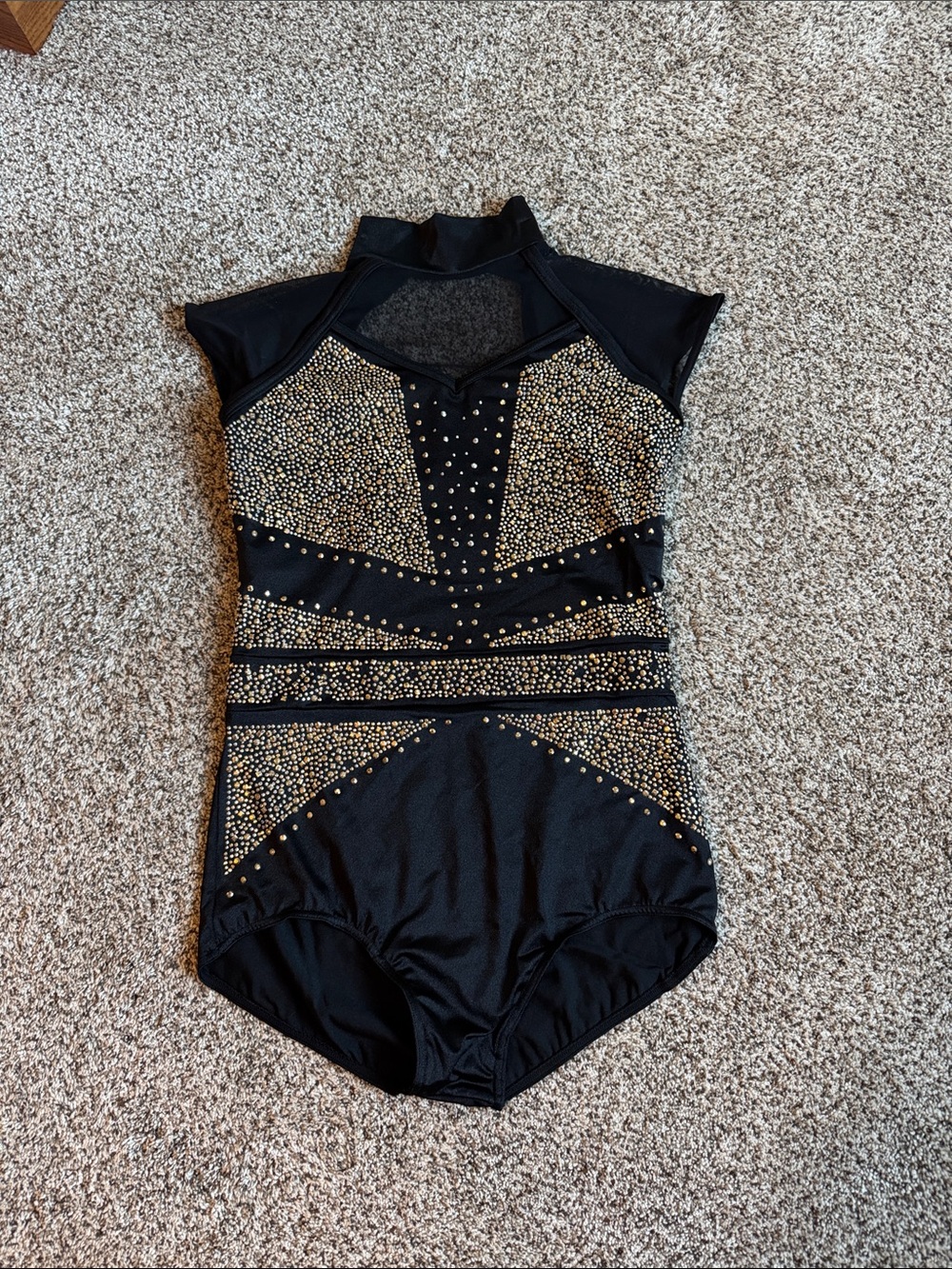 Weissman Black and gold Rhinestone-Embellished One-Piece Dance costume